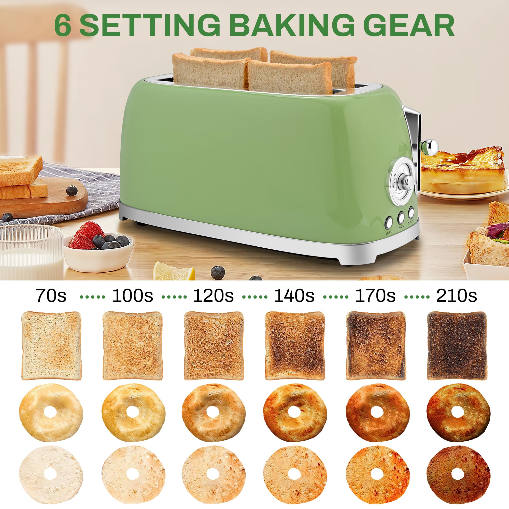 SUSTEAS Toaster 4 Slice Wide Slot, Stainless Steel Bread Toasters