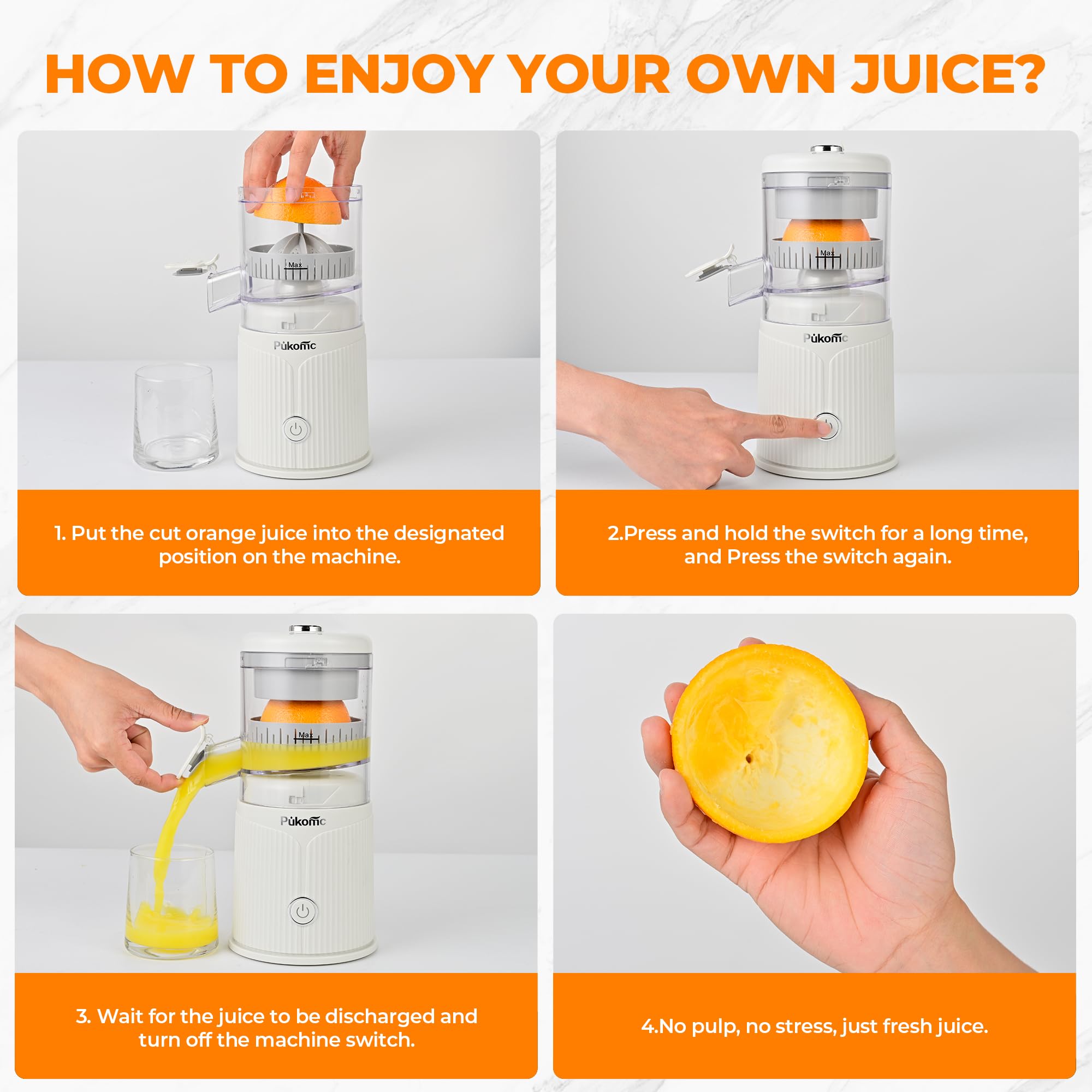 SUSTEAS Electric Citrus Juicer, White