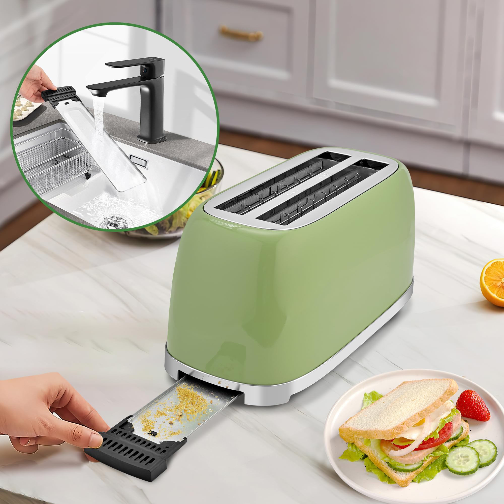 SUSTEAS Toaster 4 Slice Wide Slot, Stainless Steel Bread Toasters