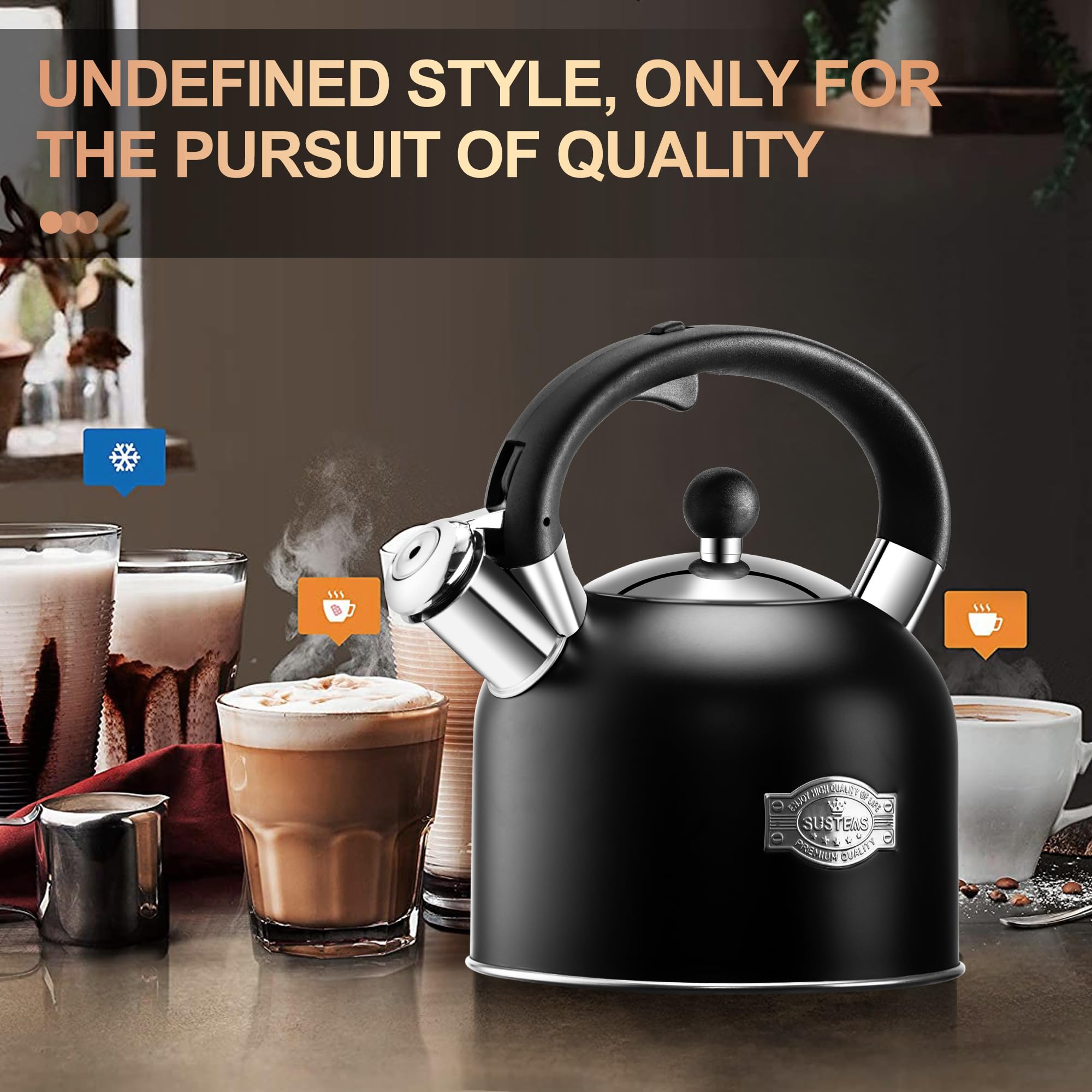 SUSTEAS Premium Stainless Steel Tea Kettle for Stove Top