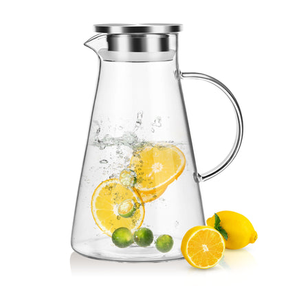 1.8L Heat Resistant Clear Glass Pitcher with Lid Large Iced Tea