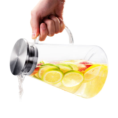  2 Pcs 68 oz Glass Pitcher with Lid Glass Carafe with Handle and  Spout 2 l Iced Tea Glass Pitcher Heat Resistant Glass Water Glass Jug  Pitcher for Fridge Lemonade Hot/cold