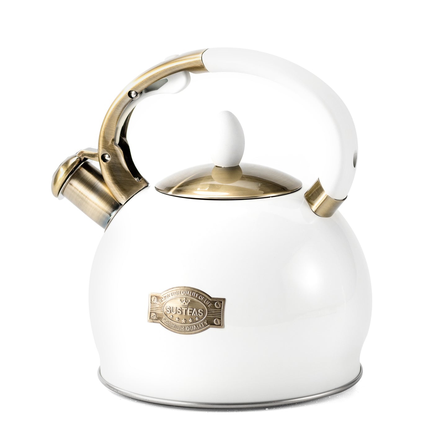  SUSTEAS Stove Top Whistling Tea Kettle-Surgical Stainless Steel Teakettle  Teapot with Cool Touch Ergonomic Handle,1 Free Silicone Pinch Mitt  Included,2.64 Quart(WHITE): Home & Kitchen