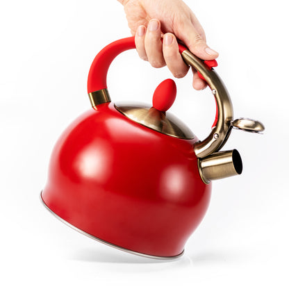 Modern Stainless Steel Surgical Whistling Teapot-Stove Top Teapot （Red）