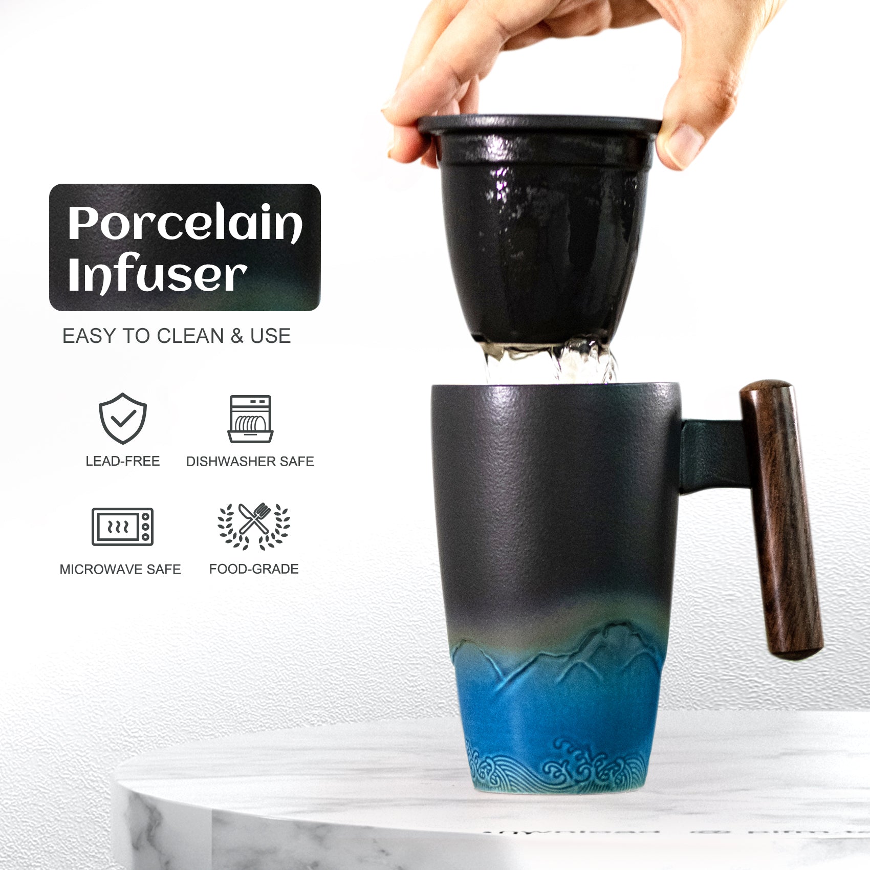 Ceramic Tea Cup with Infuser and Lid, Tea Mug for Loose Tea 365ml/12oz 