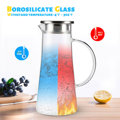 Glass Water Infusion Pitcher | BPA Free Fruit Infuser | Premium Borosilcate  Glass for Hot and Cold Liquids | Infuse Iced Tea, Coffee, Water, Juice
