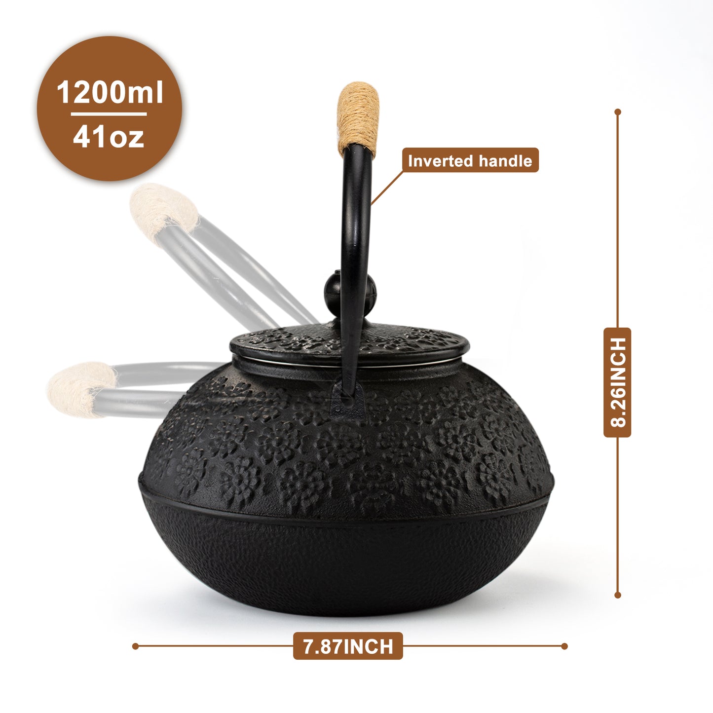 Cast Iron Teapot Tetsubin Japanese Tea Kettle (1200ML, Black)