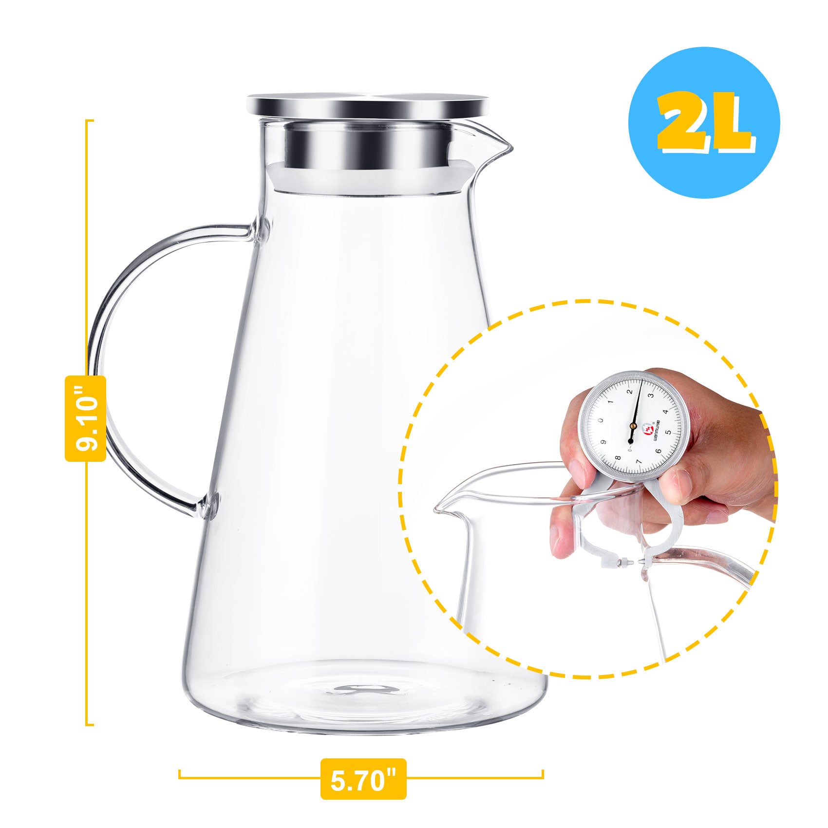 Clear Glass Pitcher with Lid and Spout for Juice Drinks, High-Heat Resistance 68 oz