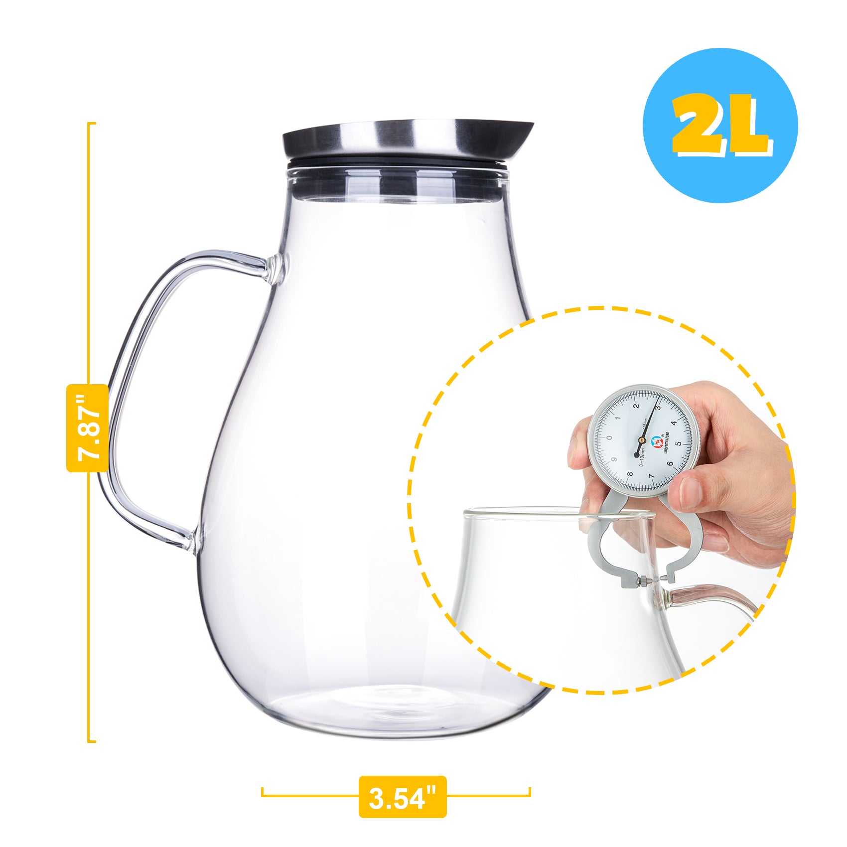 SUSTEAS 2.0 Liter 68oz Glass Pitcher with Lid, Easy Clean Heat Resistant  Glass Water Carafe with Handle for Hot/Cold Beverages - Water, Cold Brew