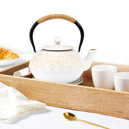Cast Iron Teapot Tetsubin Japanese Tea Kettle (1200ML, White)
