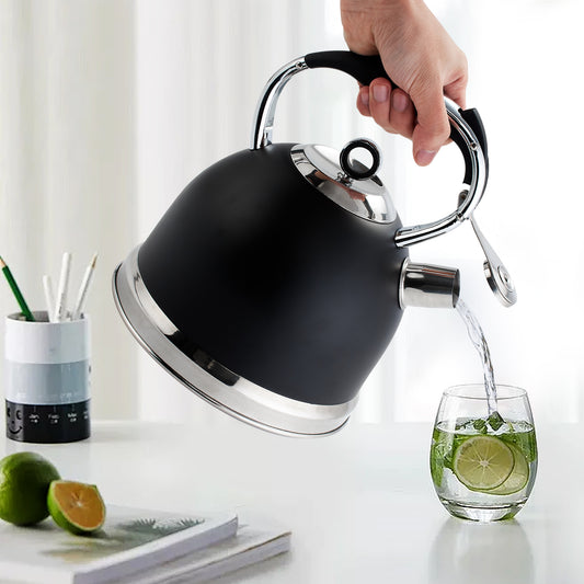SUSTEAS Stove Top Whistling Tea Kettle-Surgical Stainless Steel Teakettle Teapot with Cool Touch Ergonomic Handle1 Free Silicone Pinch Mitt Included3l