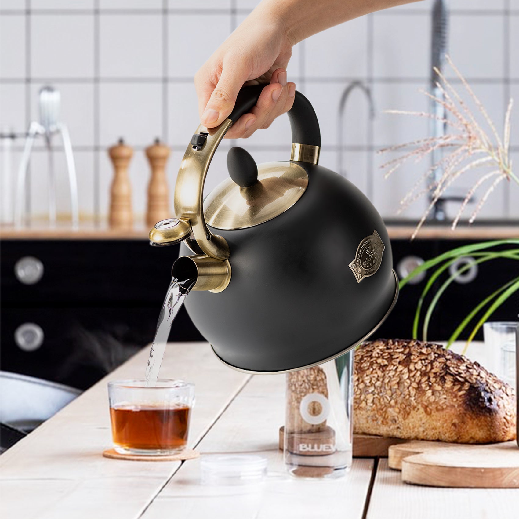  SUSTEAS Stove Top Whistling Tea Kettle-Surgical Stainless Steel Teakettle  Teapot with Cool Touch Ergonomic Handle,1 Free Silicone Pinch Mitt  Included,2.64 Quart(SILVER): Home & Kitchen